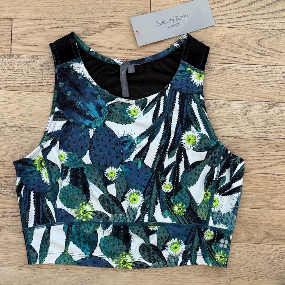 Sweaty Betty Cactus Pattern Crop Top - Green and Black